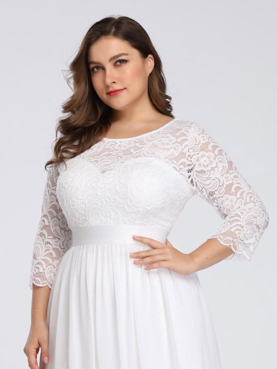 Stylish Plus Size Lace A-Line Chiffon Evening Dress with Half Sleeves