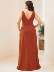 Gorgeous Plus Size V-Neck Formal Evening Dress with Slit