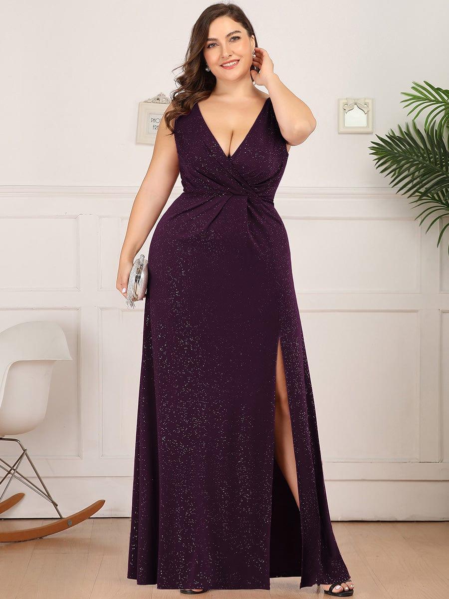 Gorgeous Plus Size V-Neck Formal Evening Dress with Slit