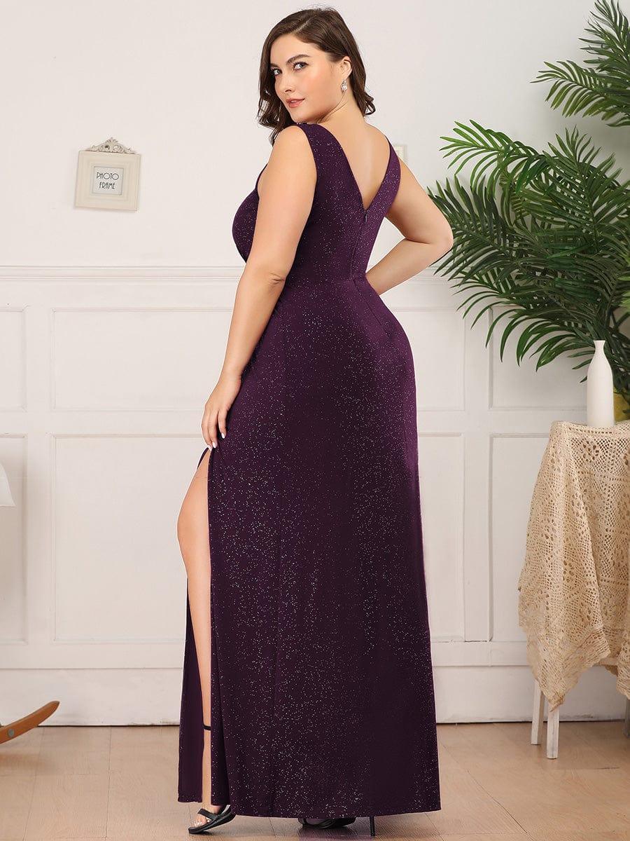 Gorgeous Plus Size V-Neck Formal Evening Dress with Slit