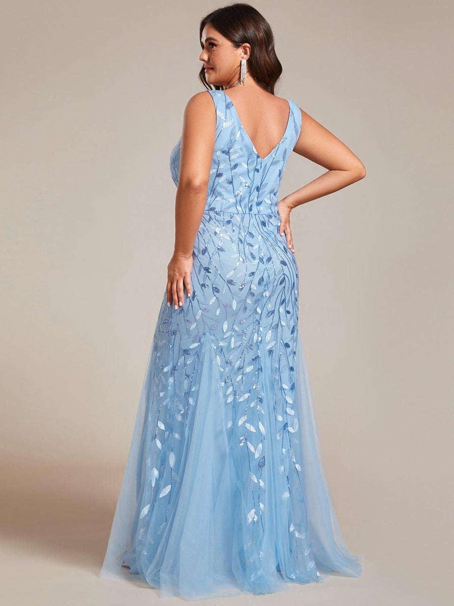 Graceful Plus Size Maxi Mermaid Sequin Formal Dresses & Gowns with Open Back