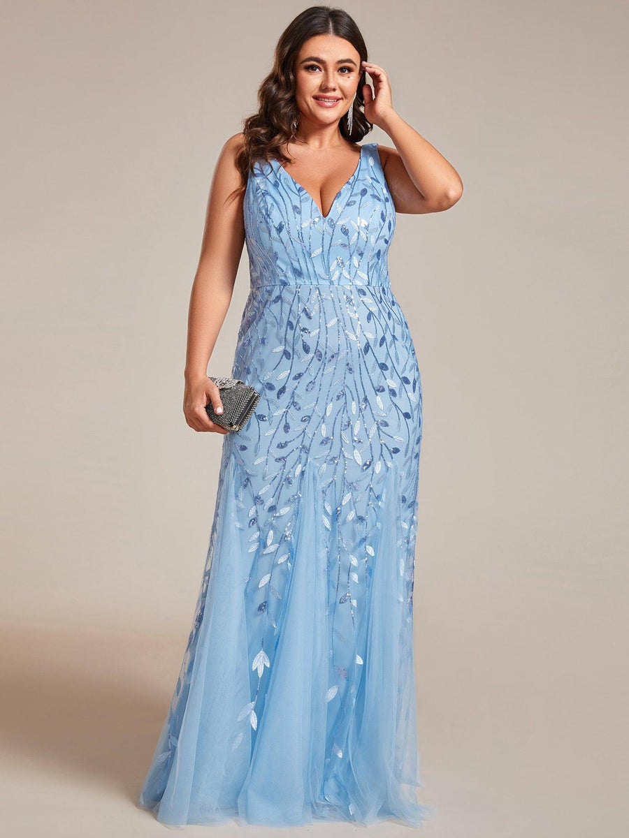 Graceful Plus Size Maxi Mermaid Sequin Formal Dresses & Gowns with Open Back