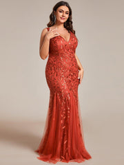Graceful Plus Size Maxi Mermaid Sequin Formal Dresses & Gowns with Open Back