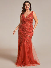 Graceful Plus Size Maxi Mermaid Sequin Formal Dresses & Gowns with Open Back