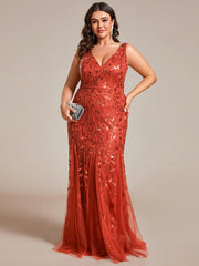 Graceful Plus Size Maxi Mermaid Sequin Formal Dresses & Gowns with Open Back