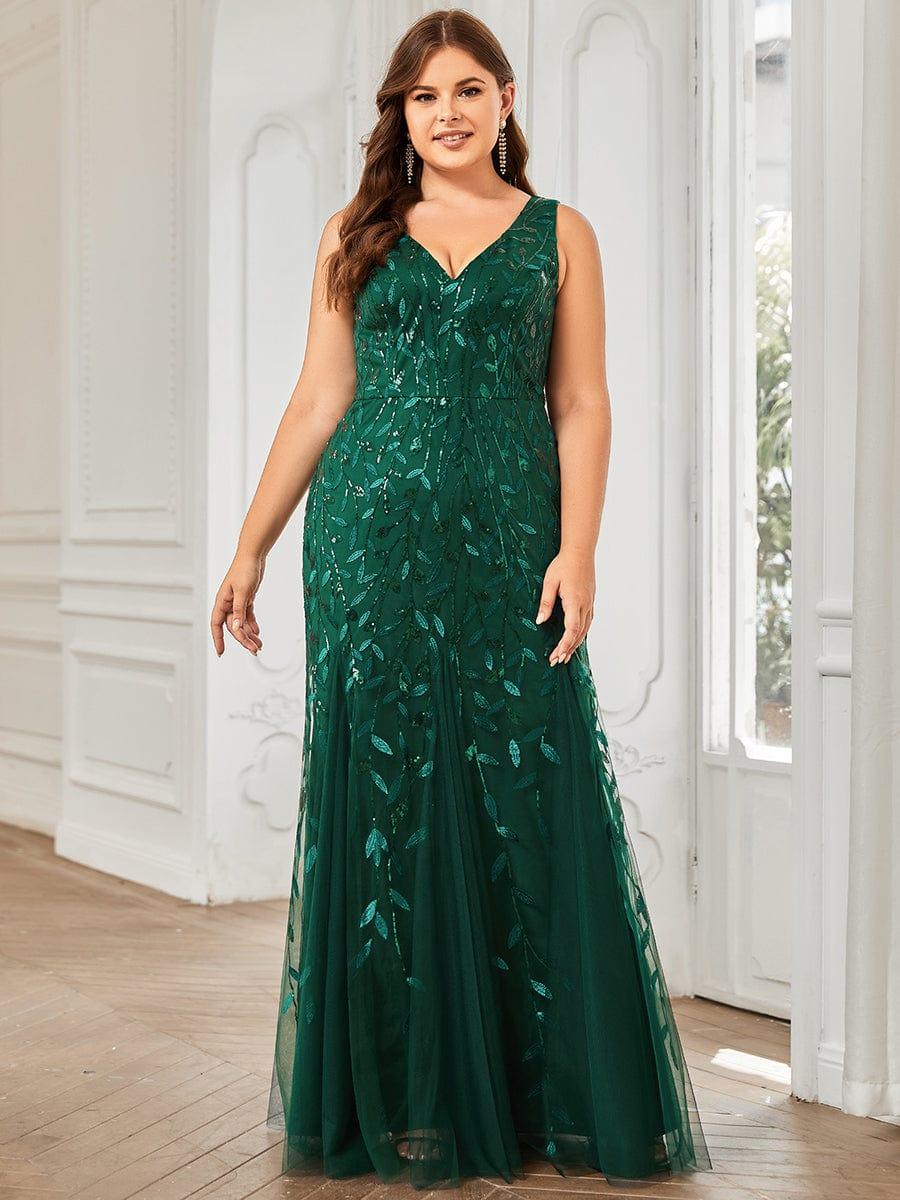 Graceful Plus Size Maxi Mermaid Sequin Formal Dresses & Gowns with Open Back