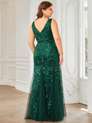 Graceful Plus Size Maxi Mermaid Sequin Formal Dresses & Gowns with Open Back