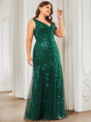 Graceful Plus Size Maxi Mermaid Sequin Formal Dresses & Gowns with Open Back