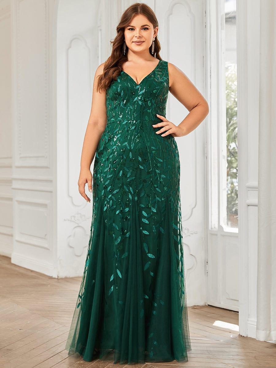 Graceful Plus Size Maxi Mermaid Sequin Formal Dresses & Gowns with Open Back