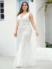 Graceful Plus Size Maxi Mermaid Sequin Formal Dresses & Gowns with Open Back
