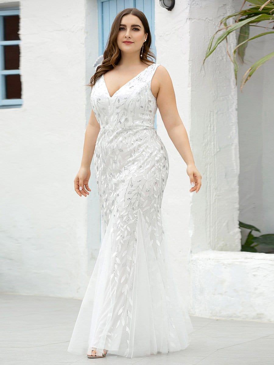 Graceful Plus Size Maxi Mermaid Sequin Formal Dresses & Gowns with Open Back
