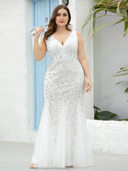 Graceful Plus Size Maxi Mermaid Sequin Formal Dresses & Gowns with Open Back