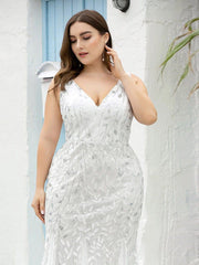 Graceful Plus Size Maxi Mermaid Sequin Formal Dresses & Gowns with Open Back