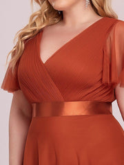 Chic Long A-Line Plus Size Formal Bridesmaid Dress with Short Sleeves
