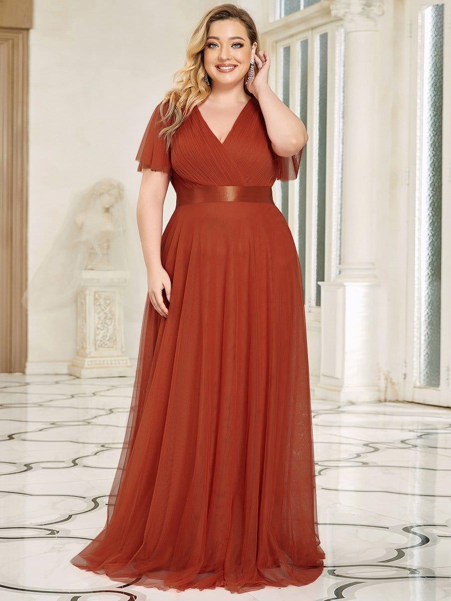 Chic Long A-Line Plus Size Formal Bridesmaid Dress with Short Sleeves