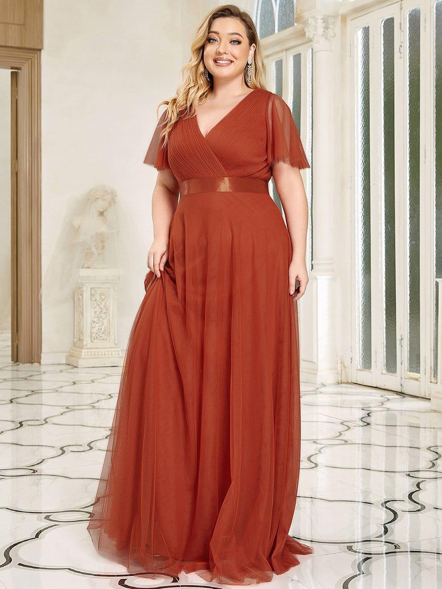 Chic Long A-Line Plus Size Formal Bridesmaid Dress with Short Sleeves