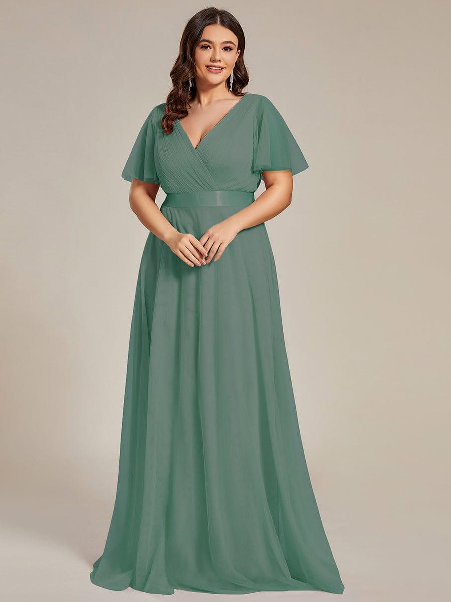 Chic Long A-Line Plus Size Formal Bridesmaid Dress with Short Sleeves