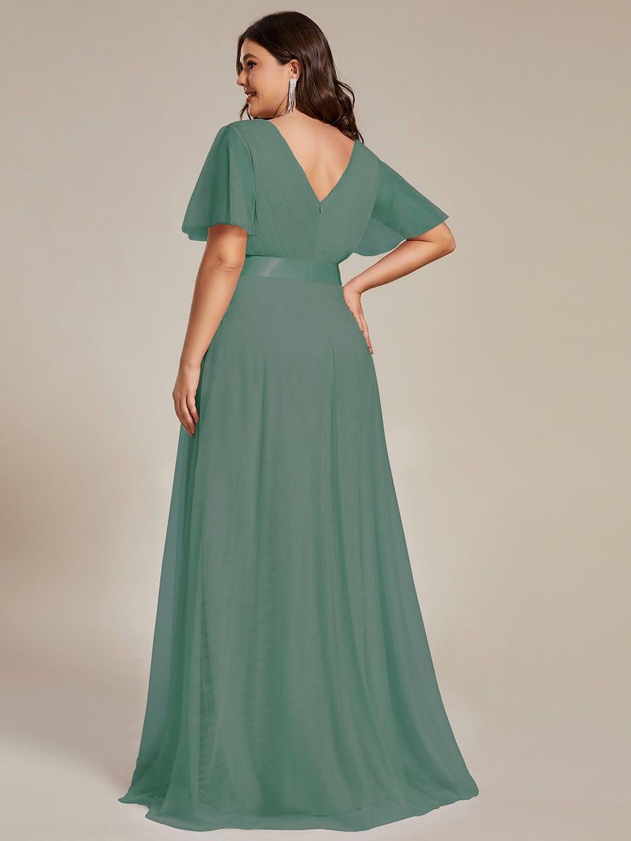 Chic Long A-Line Plus Size Formal Bridesmaid Dress with Short Sleeves