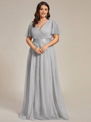 Chic Long A-Line Plus Size Formal Bridesmaid Dress with Short Sleeves