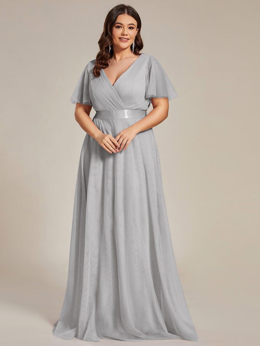 Chic Long A-Line Plus Size Formal Bridesmaid Dress with Short Sleeves
