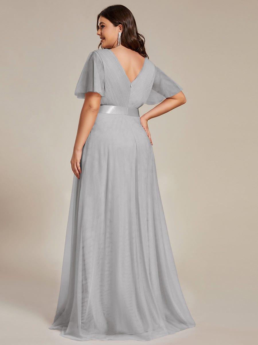 Chic Long A-Line Plus Size Formal Bridesmaid Dress with Short Sleeves
