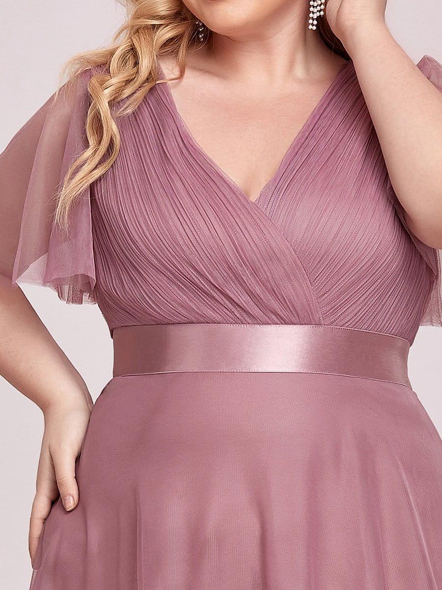 Chic Long A-Line Plus Size Formal Bridesmaid Dress with Short Sleeves