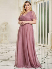 Chic Long A-Line Plus Size Formal Bridesmaid Dress with Short Sleeves