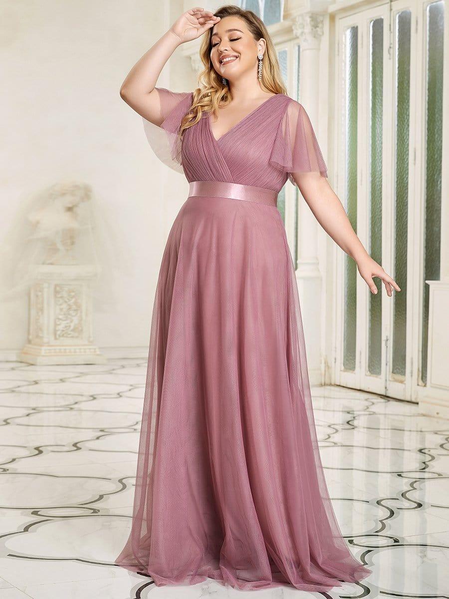Chic Long A-Line Plus Size Formal Bridesmaid Dress with Short Sleeves