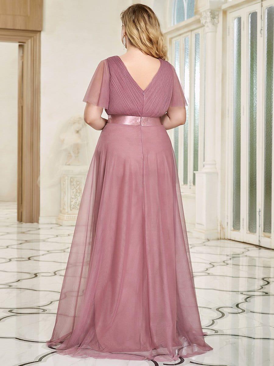 Chic Long A-Line Plus Size Formal Bridesmaid Dress with Short Sleeves