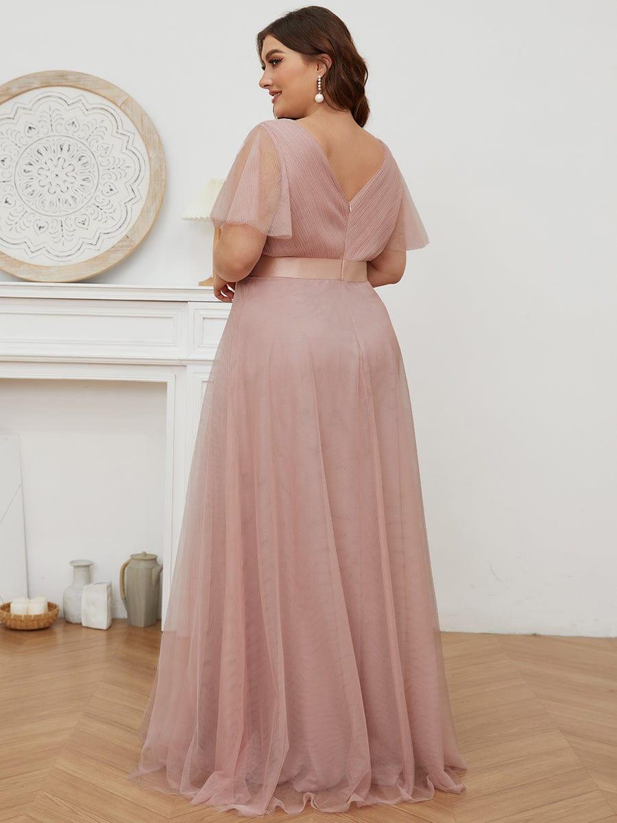 Chic Long A-Line Plus Size Formal Bridesmaid Dress with Short Sleeves