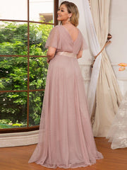 Chic Long A-Line Plus Size Formal Bridesmaid Dress with Short Sleeves