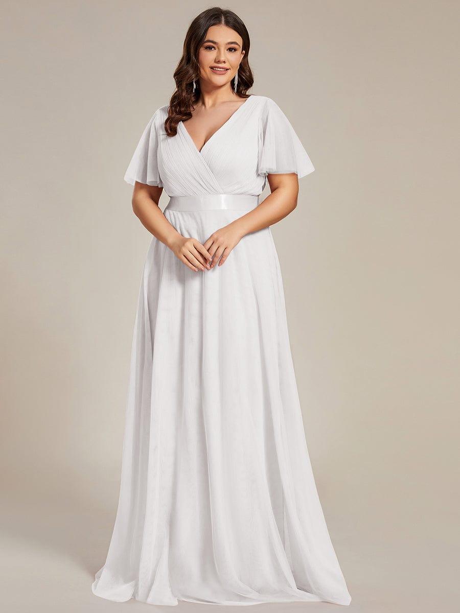 Chic Long A-Line Plus Size Formal Bridesmaid Dress with Short Sleeves