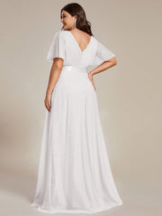 Chic Long A-Line Plus Size Formal Bridesmaid Dress with Short Sleeves