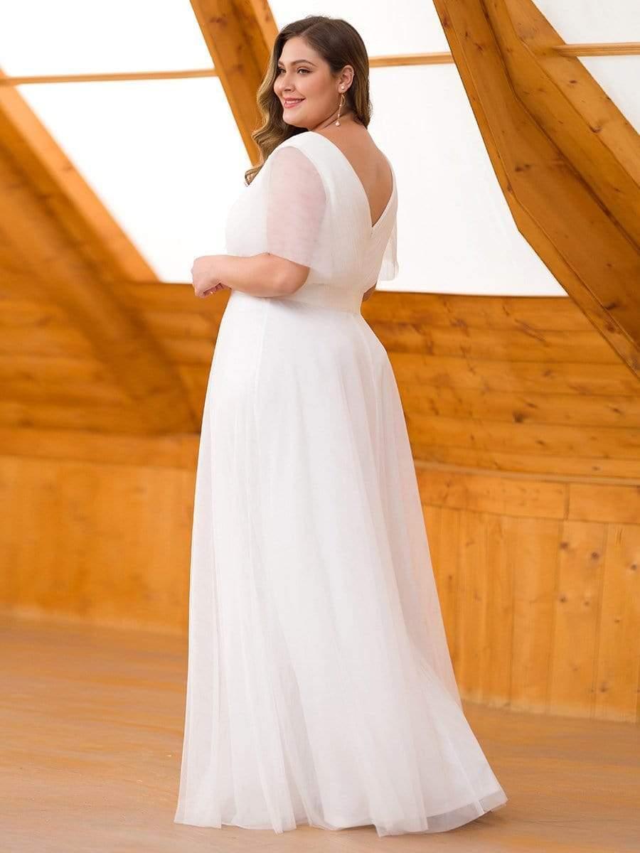 Chic Long A-Line Plus Size Formal Bridesmaid Dress with Short Sleeves