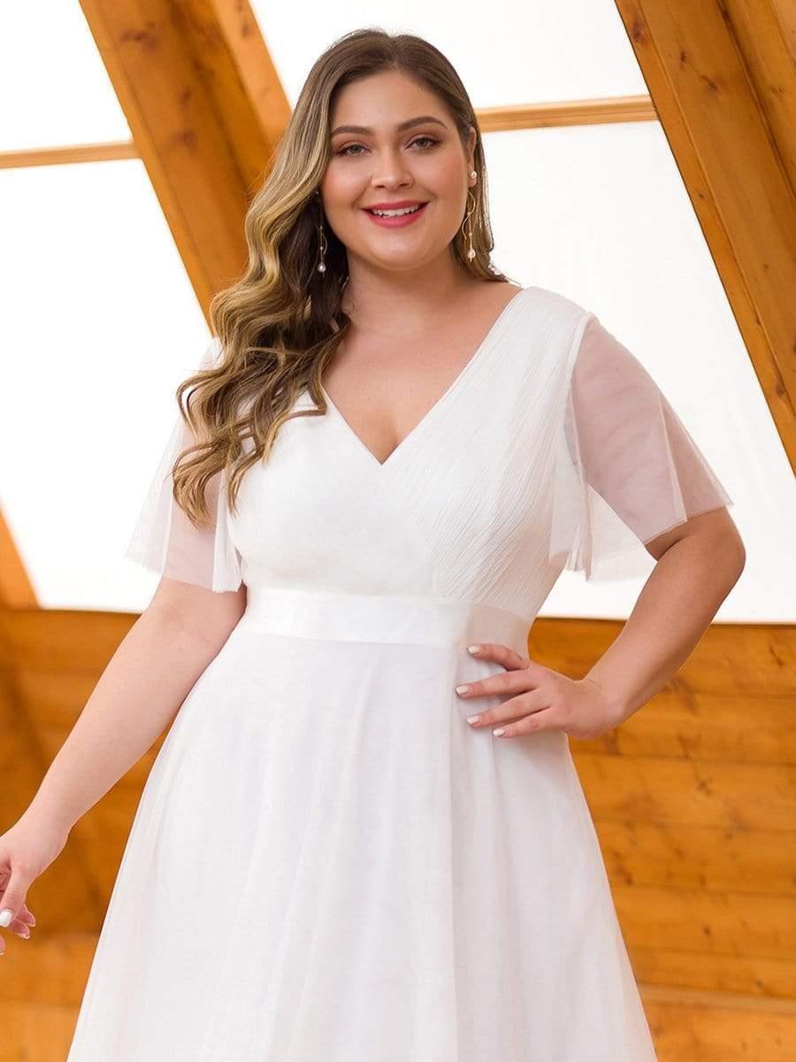Chic Long A-Line Plus Size Formal Bridesmaid Dress with Short Sleeves