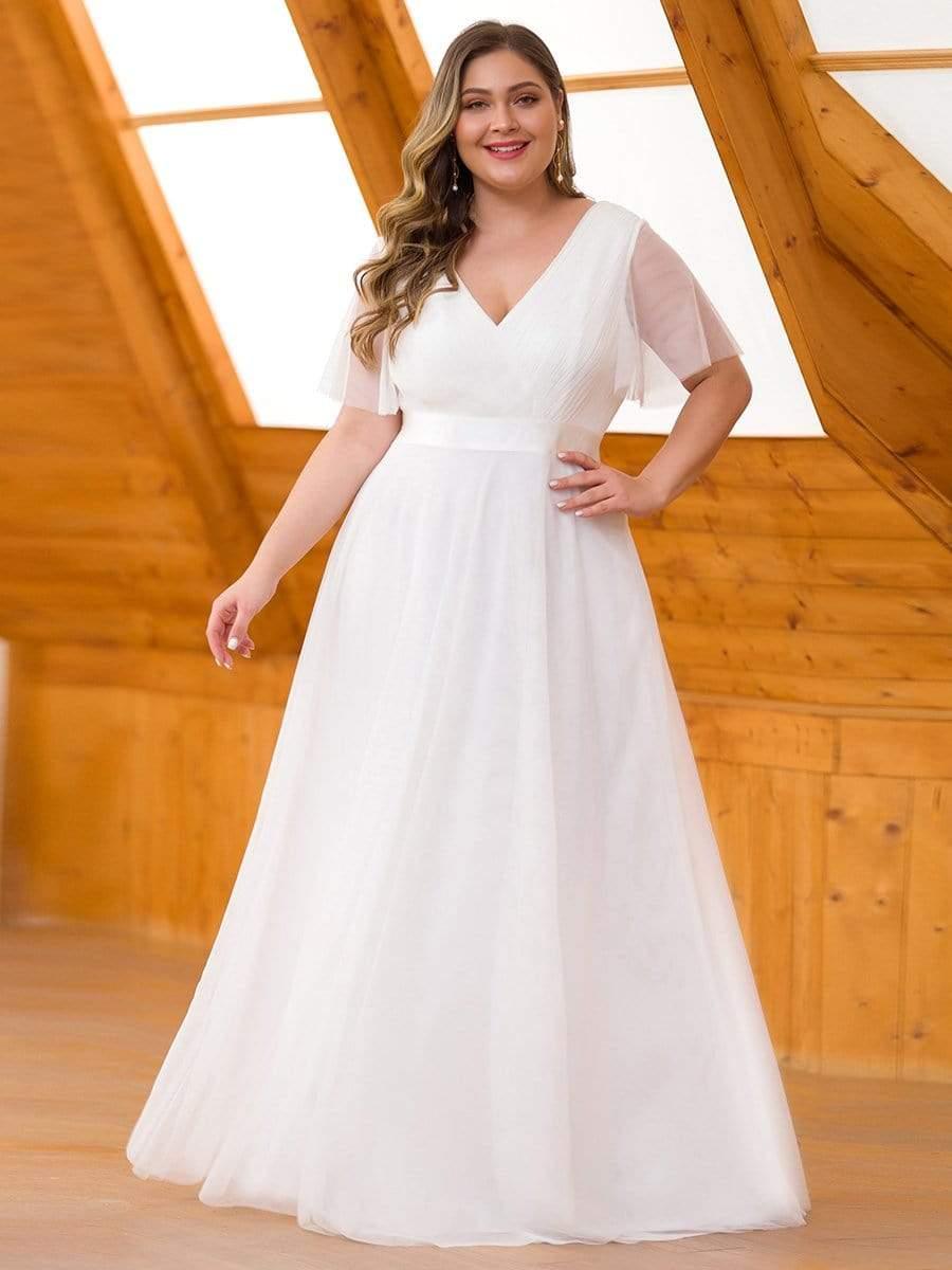 Chic Long A-Line Plus Size Formal Bridesmaid Dress with Short Sleeves