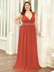 Luxurious Plus Size V-Neck Chiffon Formal Evening Dress with Beaded Belt