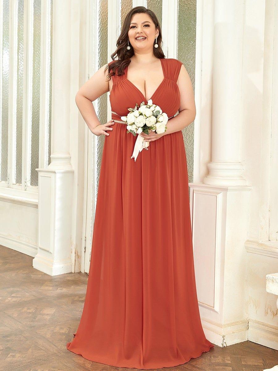 Luxurious Plus Size V-Neck Chiffon Formal Evening Dress with Beaded Belt