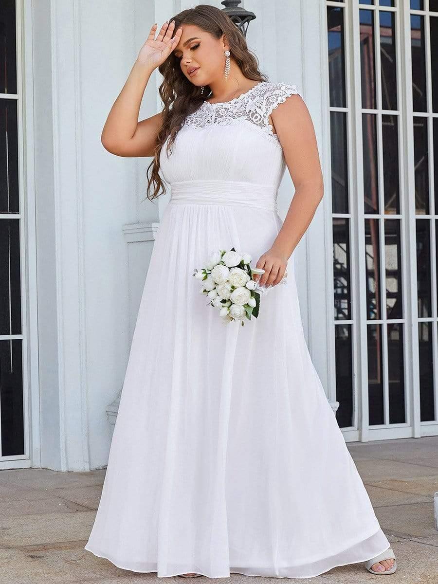 Modern Plus Size Maxi Floor-Length Lace Bridesmaid Dress with Cap Sleeves