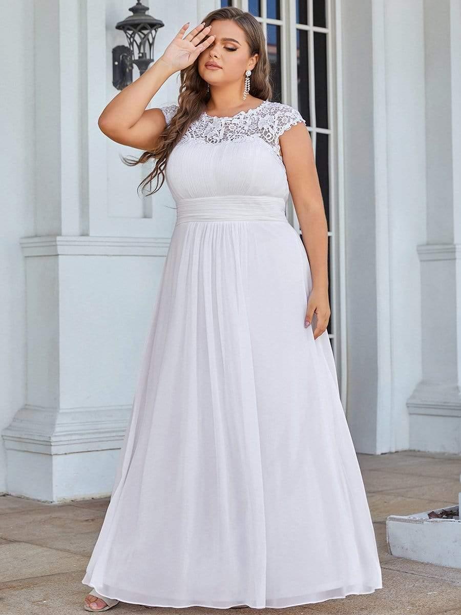Modern Plus Size Maxi Floor-Length Lace Bridesmaid Dress with Cap Sleeves