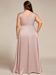 Feminine Plus Size Satin A-Line Bridesmaid Dress with Pockets