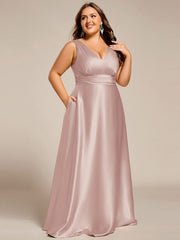 Feminine Plus Size Satin A-Line Bridesmaid Dress with Pockets