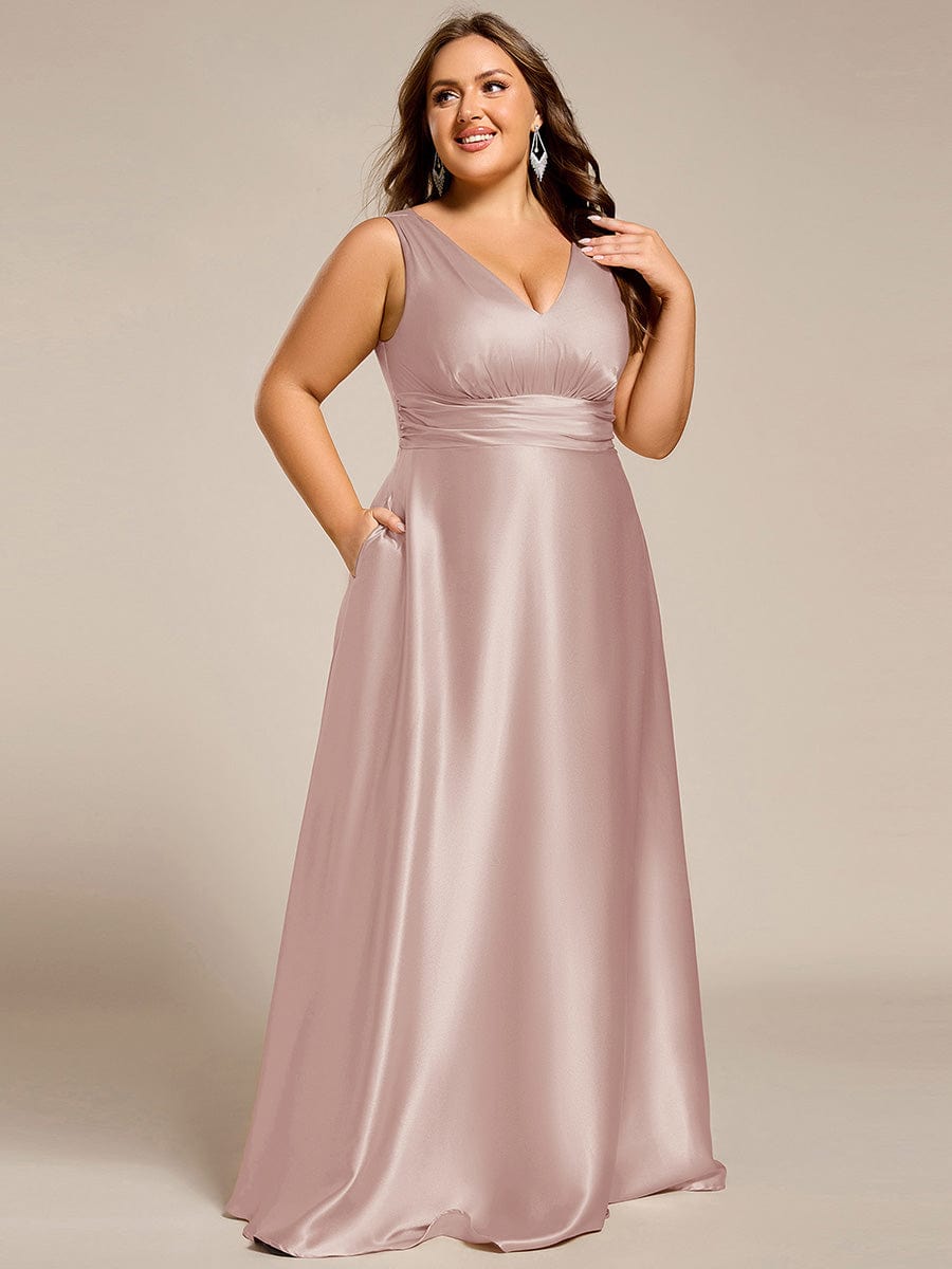 Feminine Plus Size Satin A-Line Bridesmaid Dress with Pockets