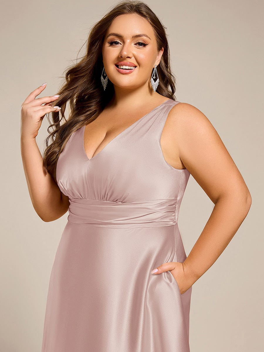 Feminine Plus Size Satin A-Line Bridesmaid Dress with Pockets