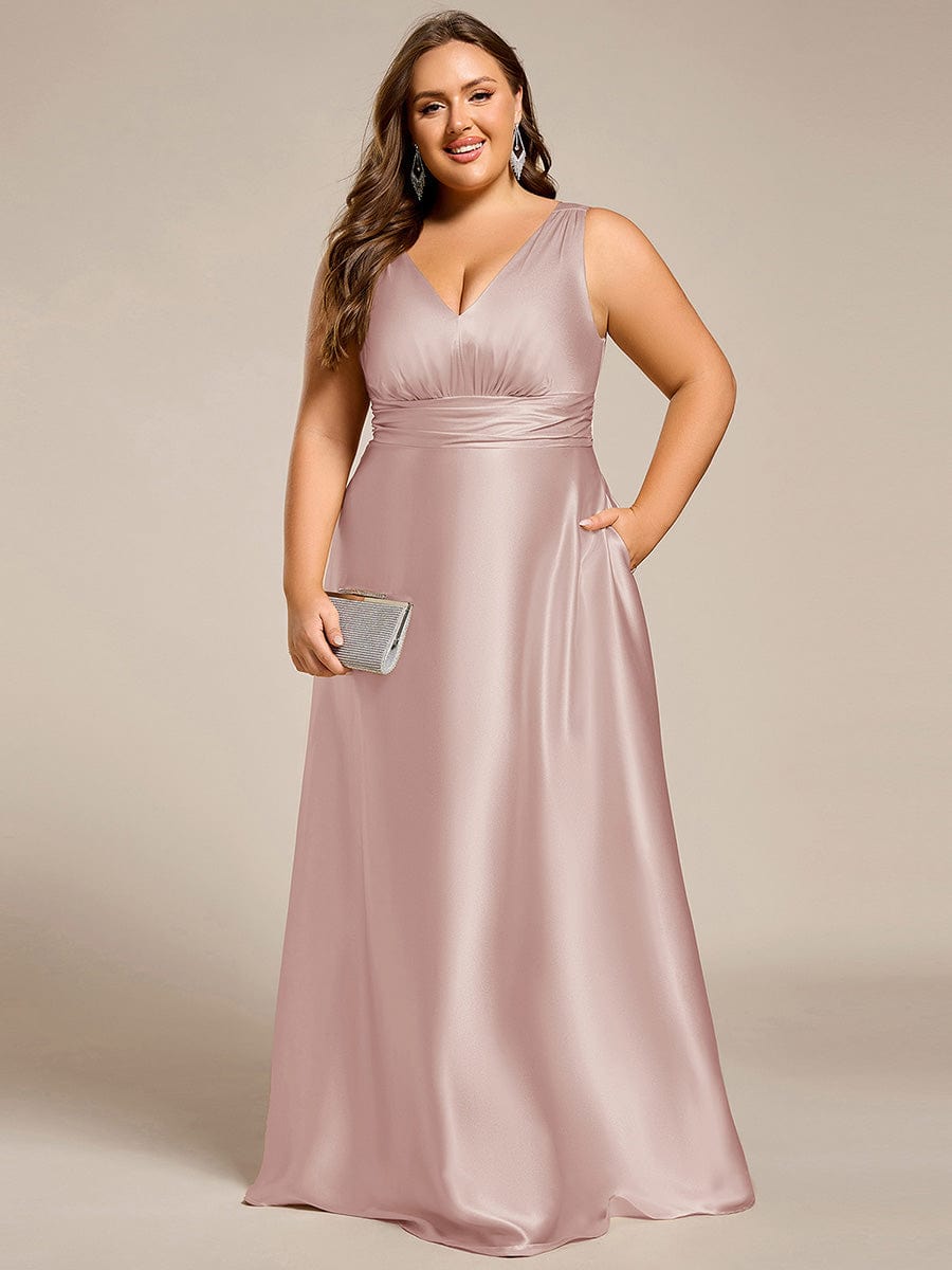 Feminine Plus Size Satin A-Line Bridesmaid Dress with Pockets