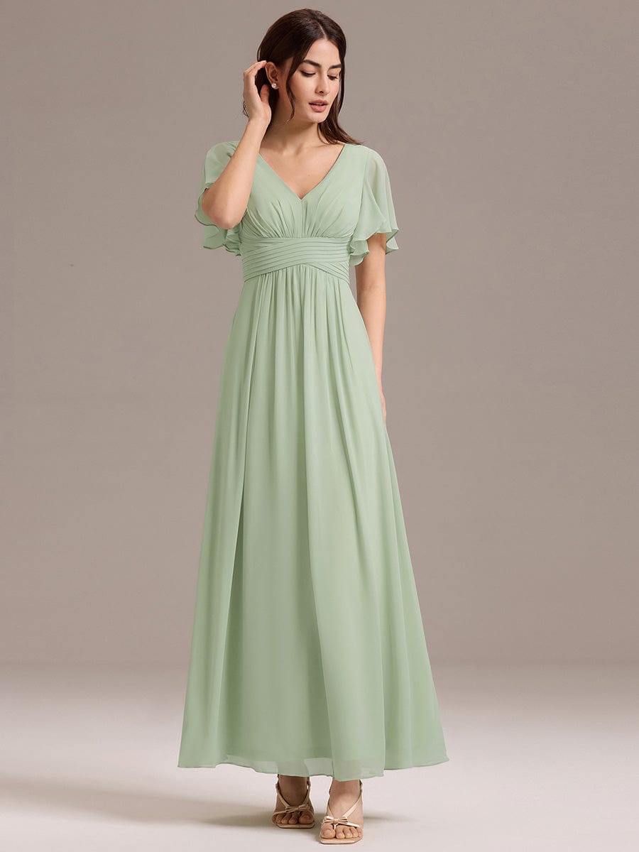 Gentle Short Sleeves V-Neck A-Line Bridesmaid Dress with Lace-Up