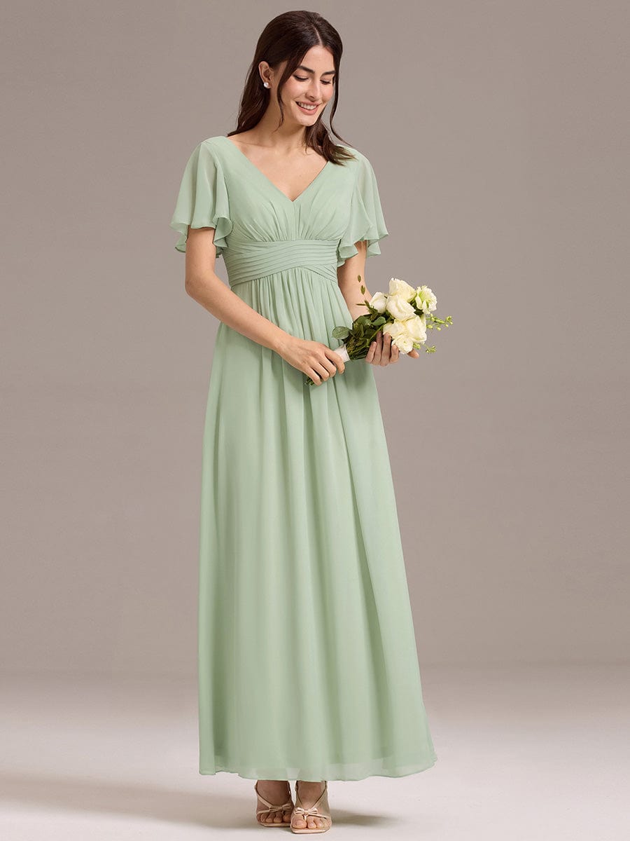 Gentle Short Sleeves V-Neck A-Line Bridesmaid Dress with Lace-Up