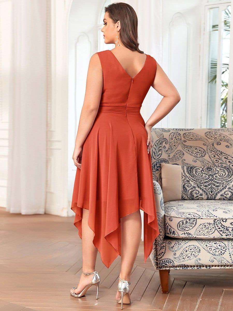 Cute Plus Size V-Neck Asymmetrical Chiffon Bridesmaid Dress