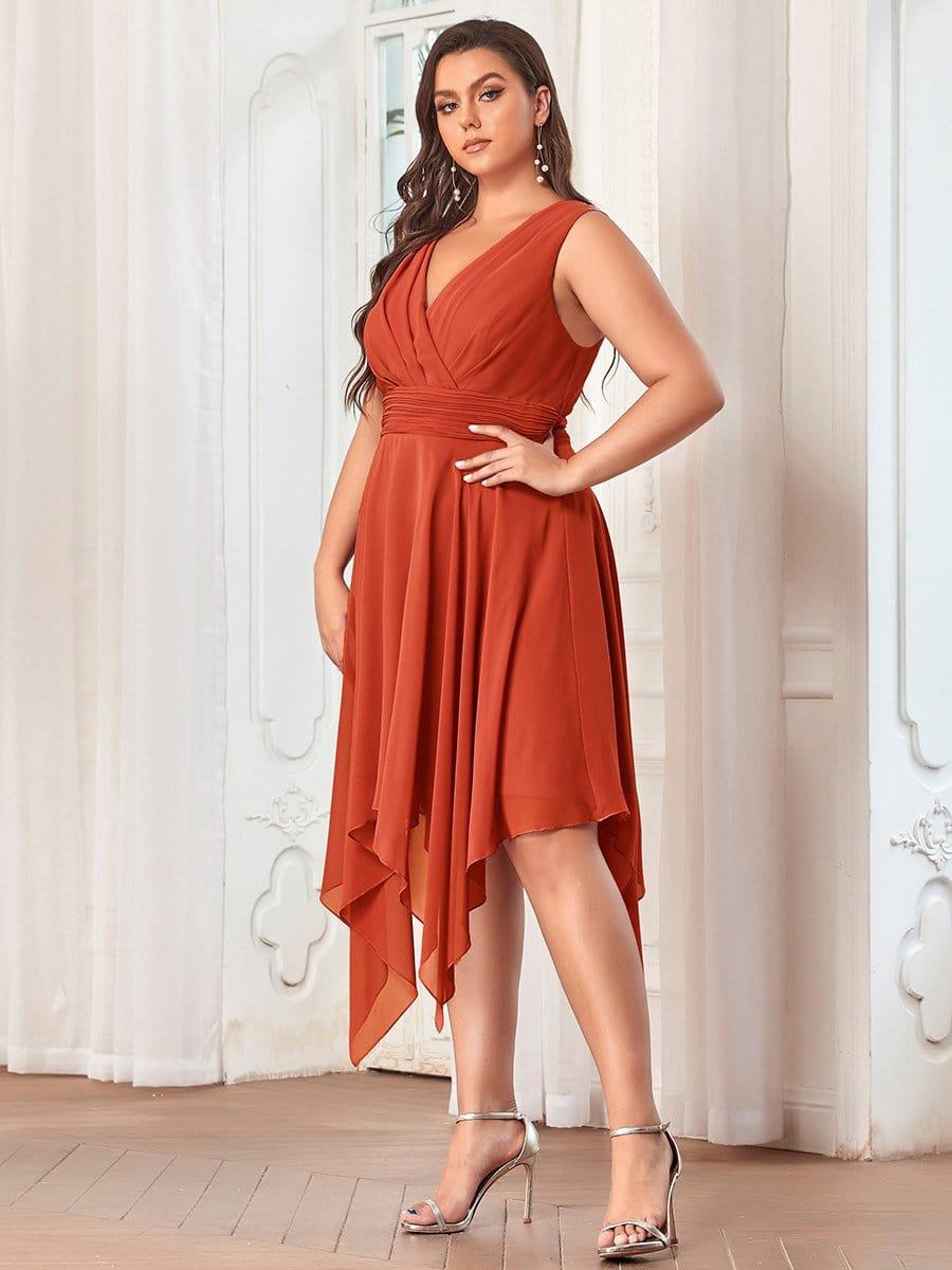 Cute Plus Size V-Neck Asymmetrical Chiffon Bridesmaid Dress