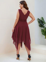 Cute Plus Size V-Neck Asymmetrical Chiffon Bridesmaid Dress